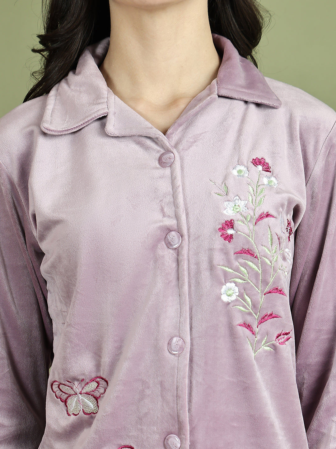 Lavender Embroidery Velvet Lounge Set
