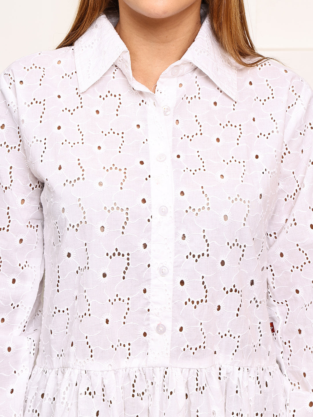 White Swan Cutwork Cotton Shirt Dress
