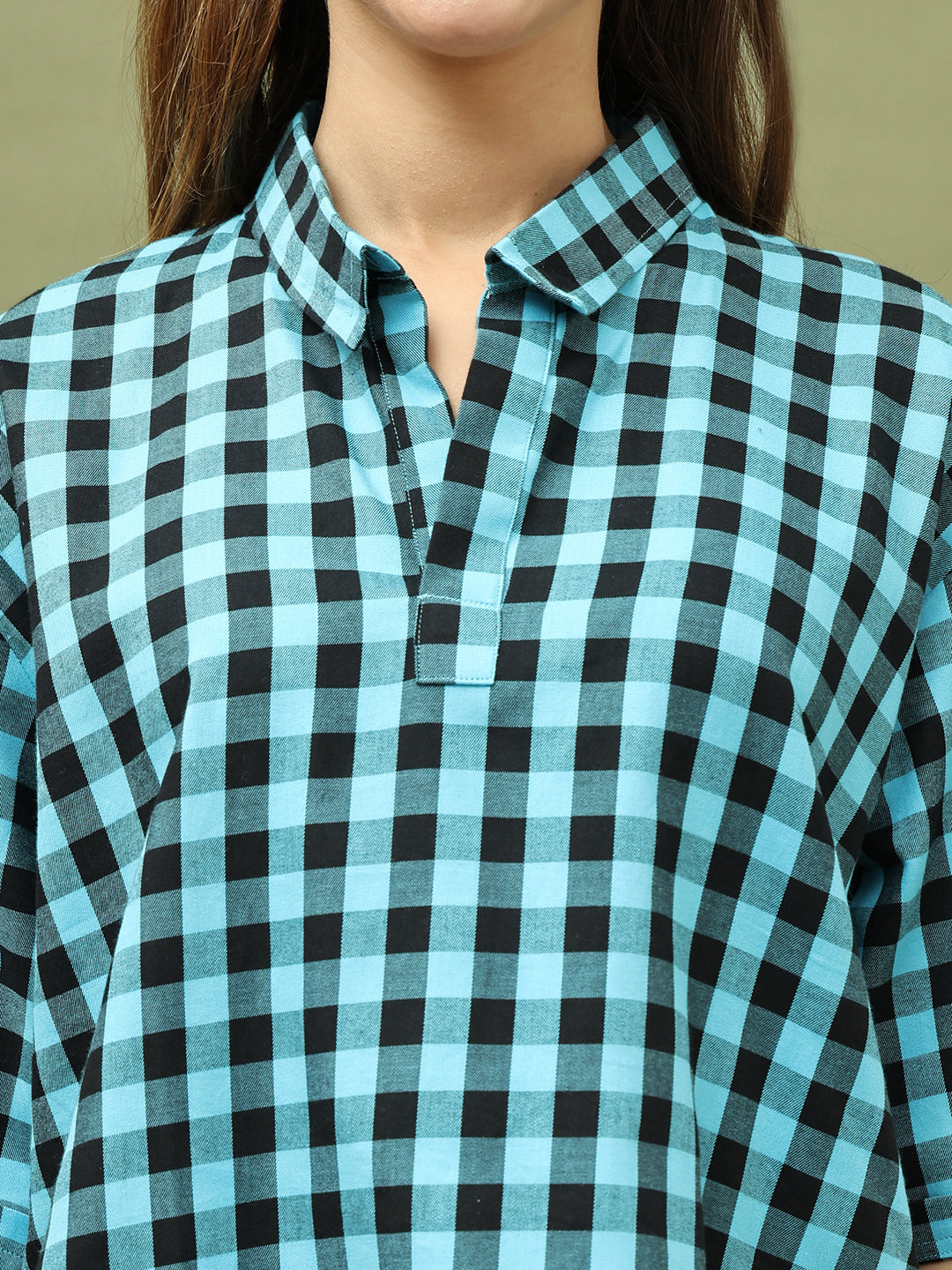 Blue Black Checks Top and Shorts Set