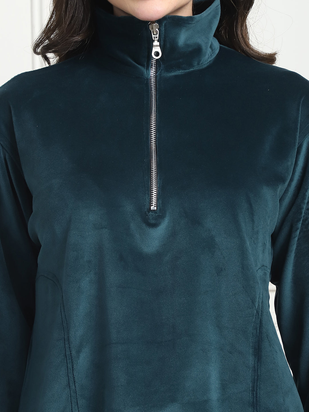 Bottle Green Velvet Zip Lounge Set