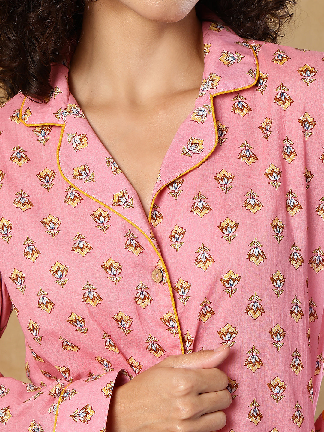 Blush Cosmos Booti Collar Night Suit