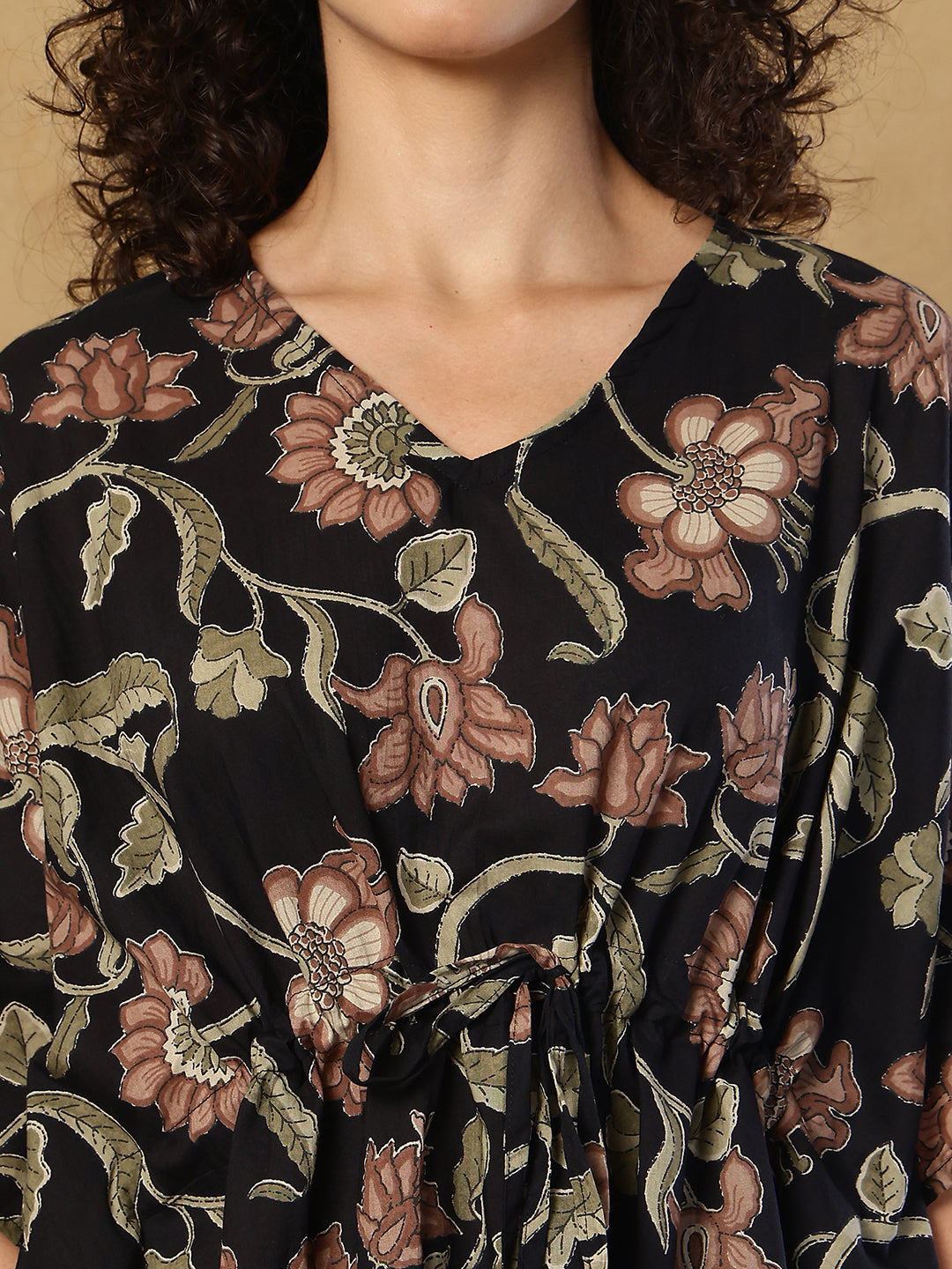 Midnight Blossom Cotton Kaftan Set