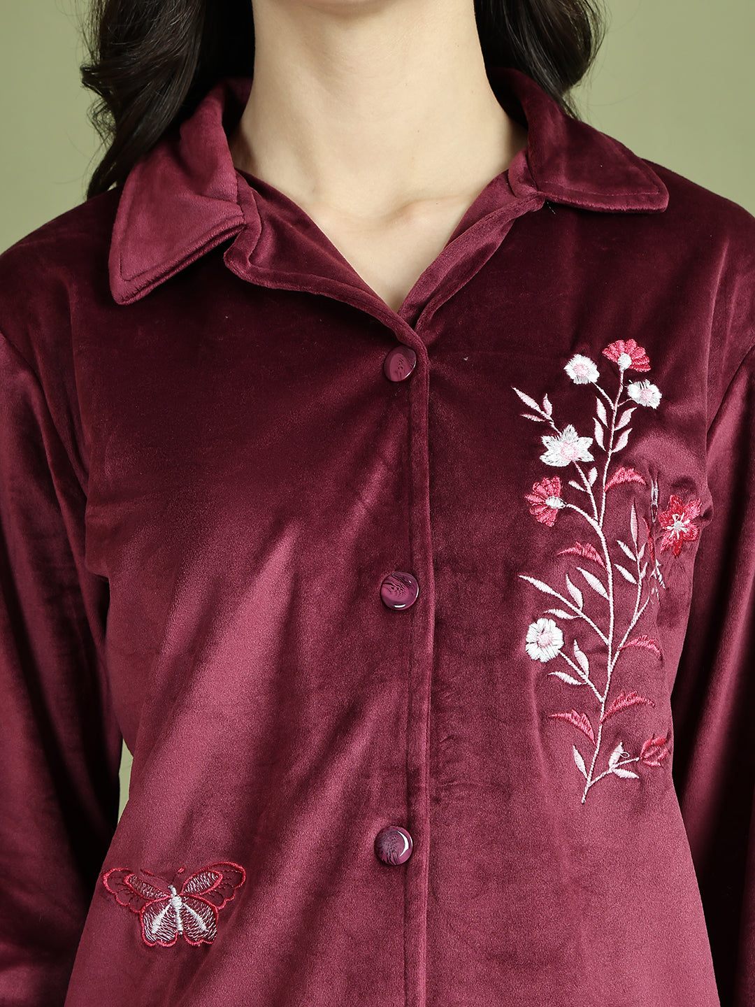 Wine Embroidery Velvet Lounge Set