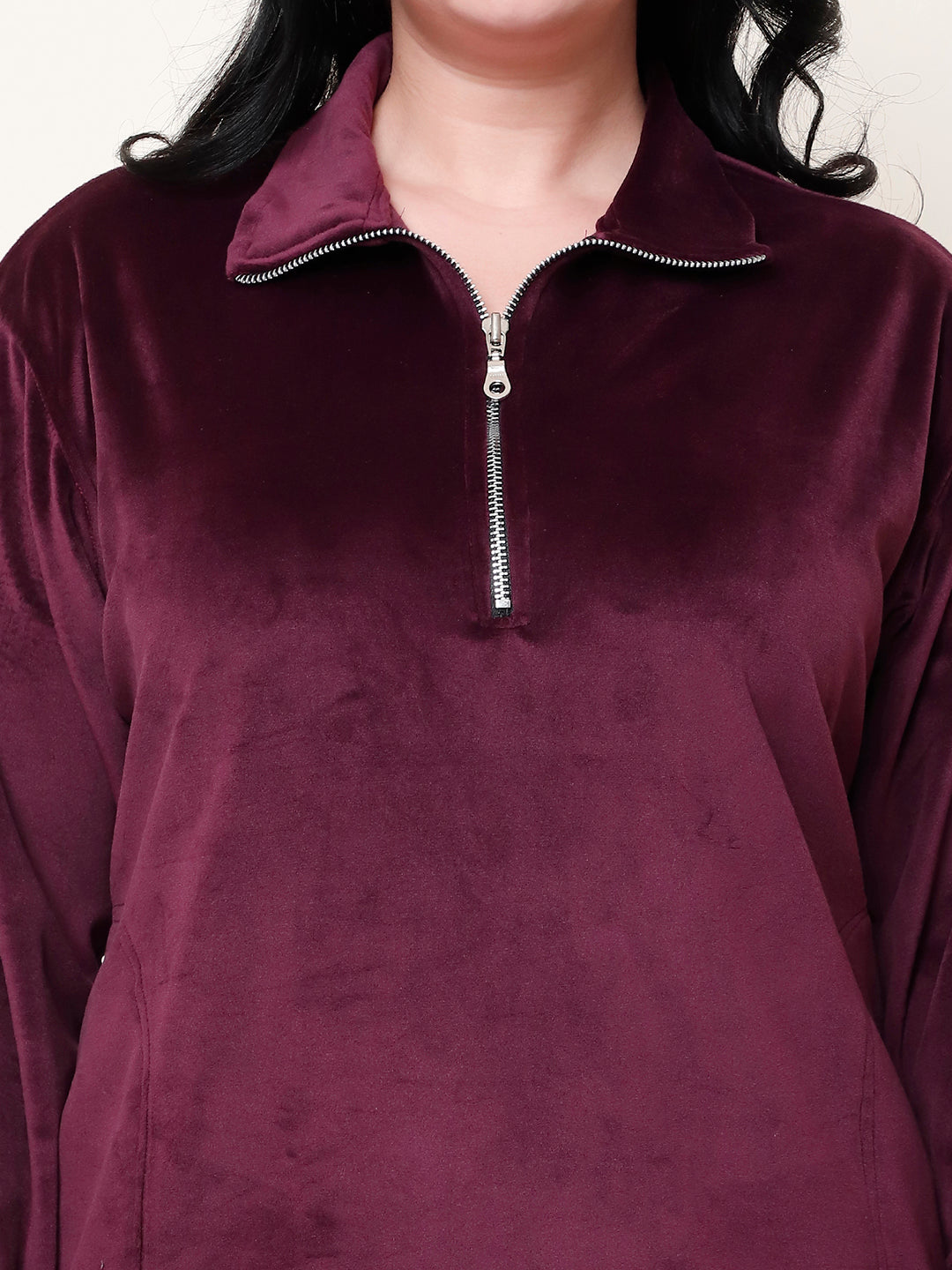 Wine Velvet Zip Lounge Set