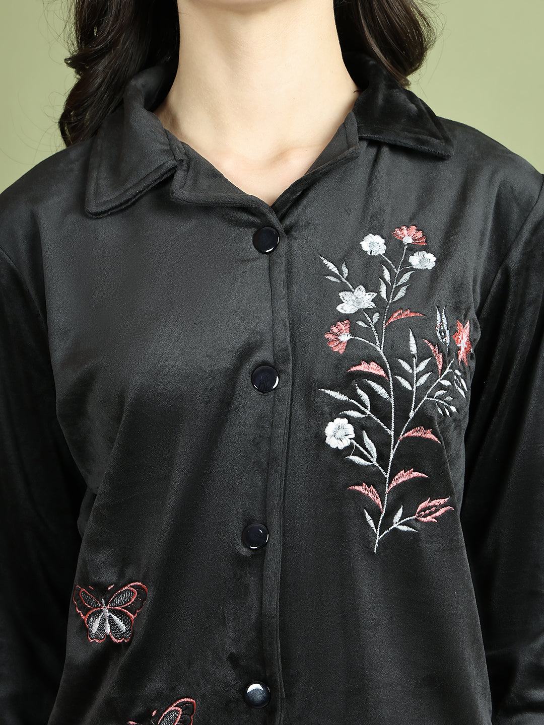 Black Embroidery Velvet Lounge Set