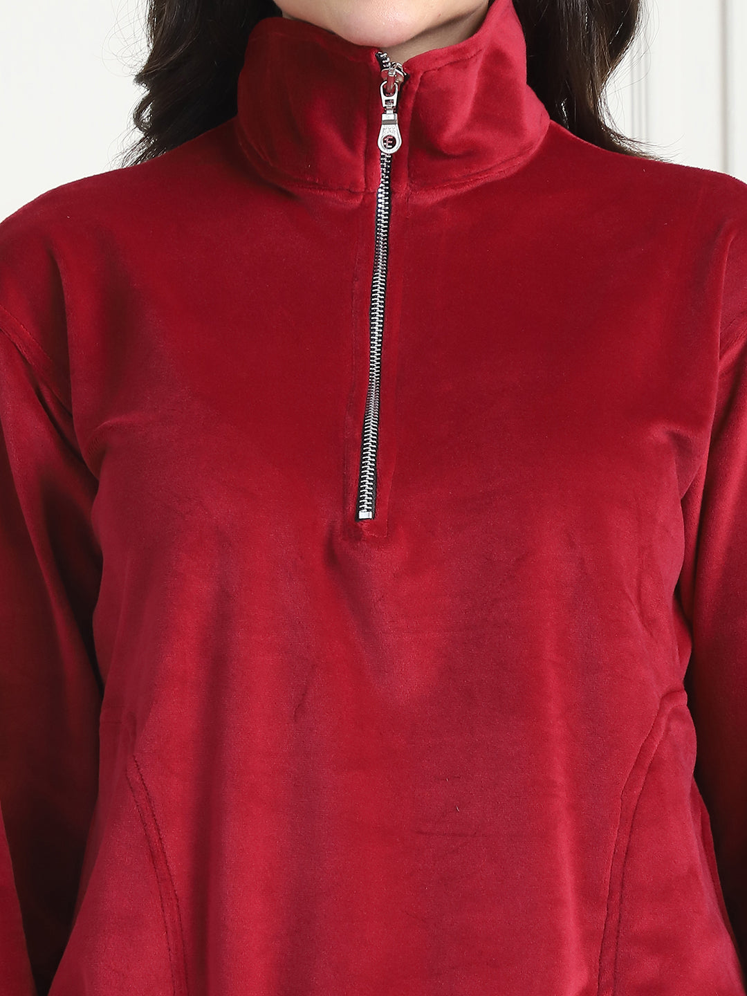 Maroon Velvet Zip Lounge Set