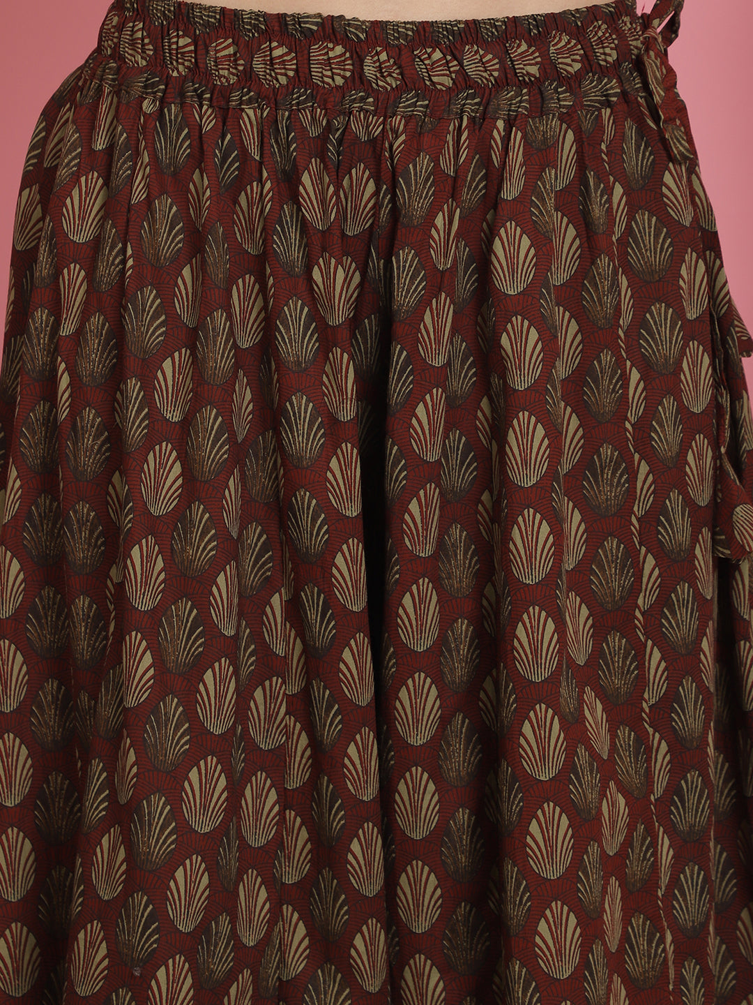 Red Printed Cotton Flared Kali Palazzo