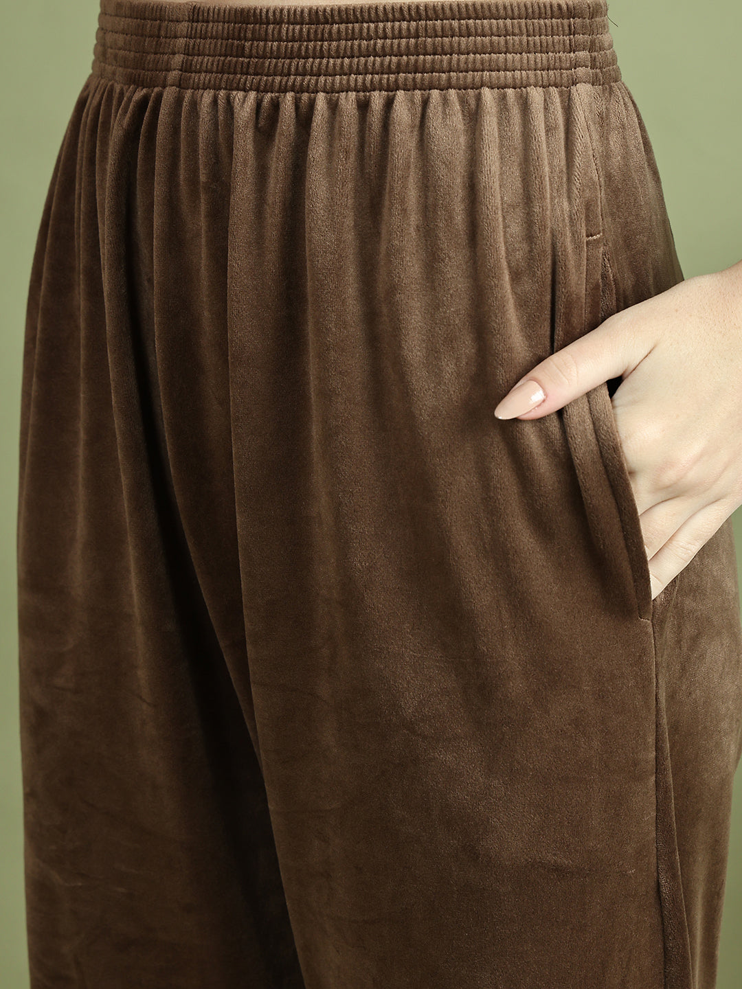 Brown Embroidery Velvet Lounge Set