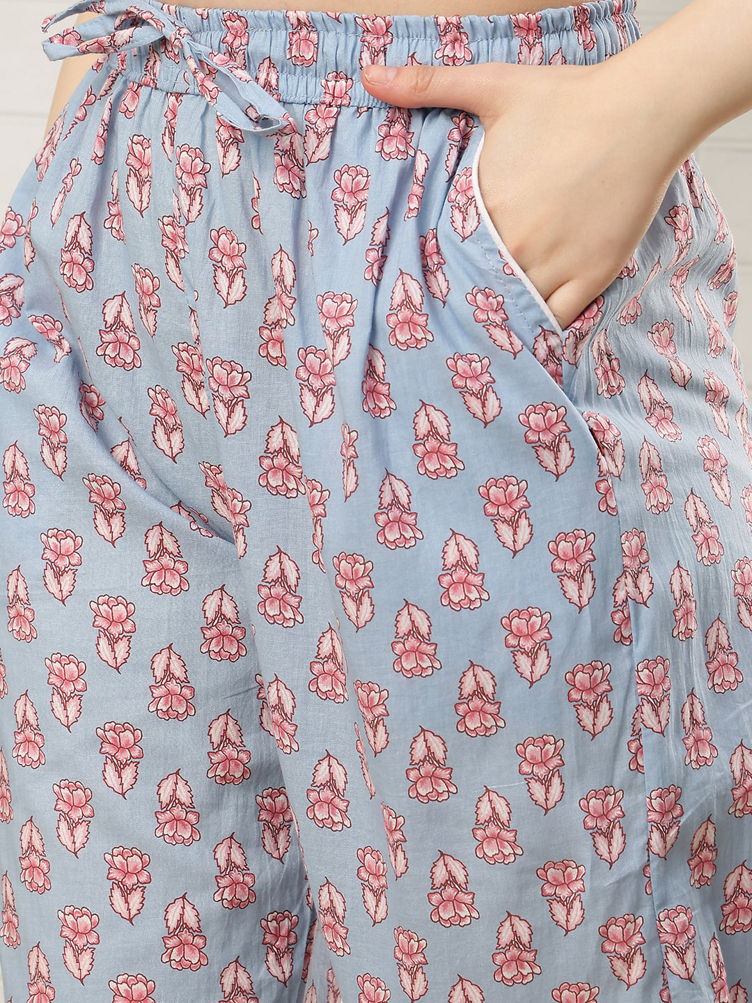 Blue Lotus Booti Collar Night Suit