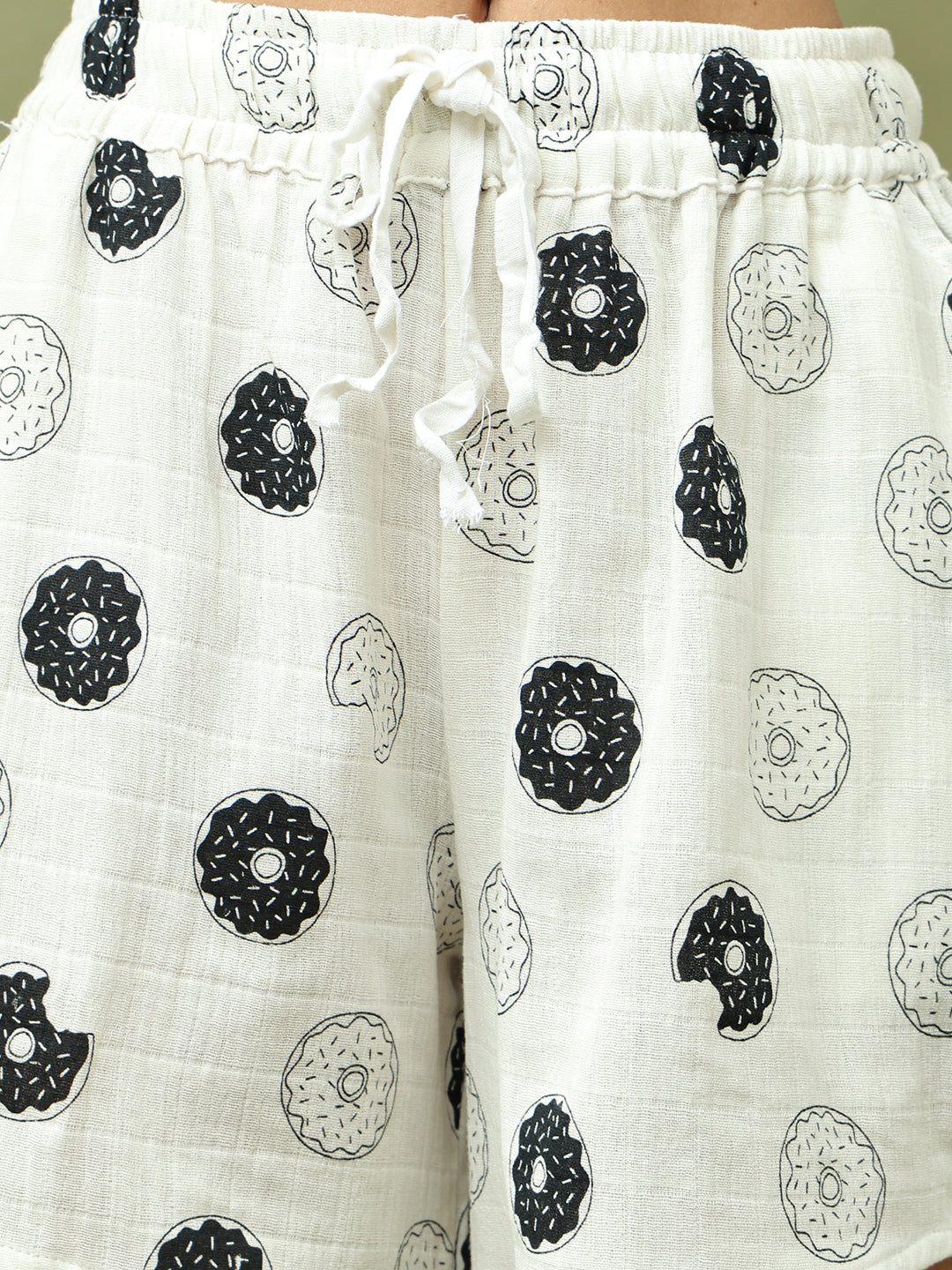 White and Black Print and Shorts Set