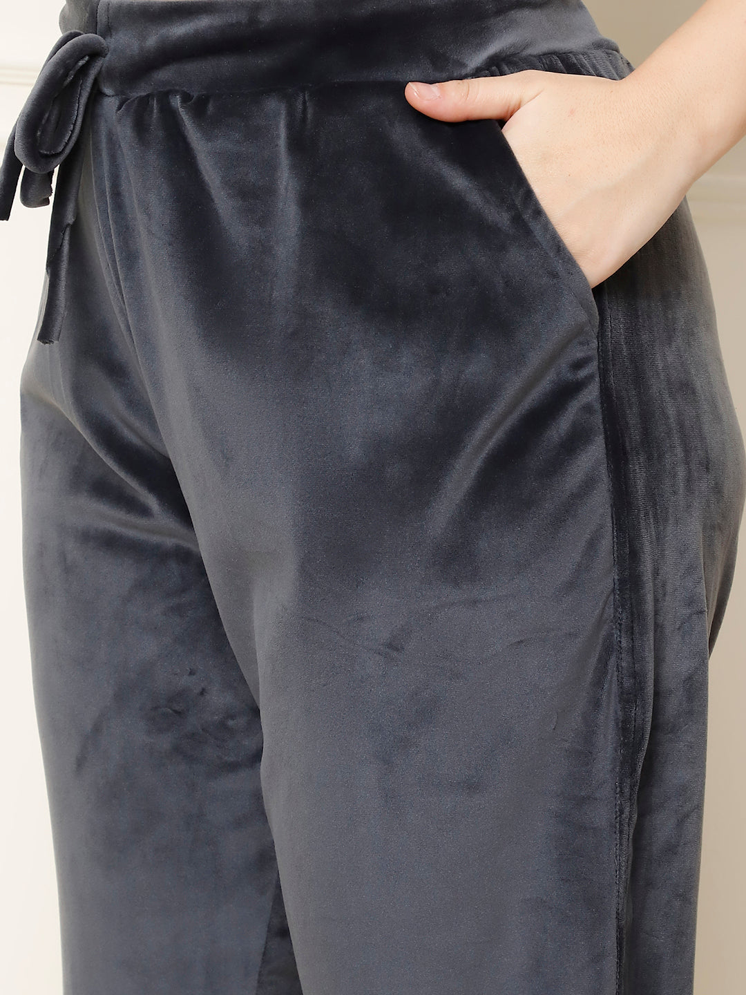 Dark Grey Velvet Zip Lounge Set