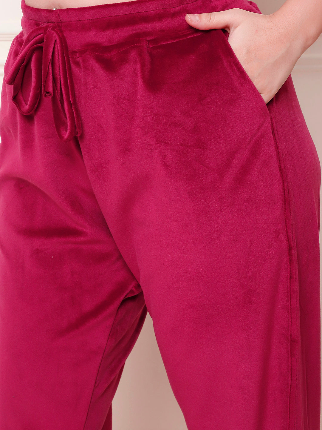 Maroon Velvet Zip Lounge Set