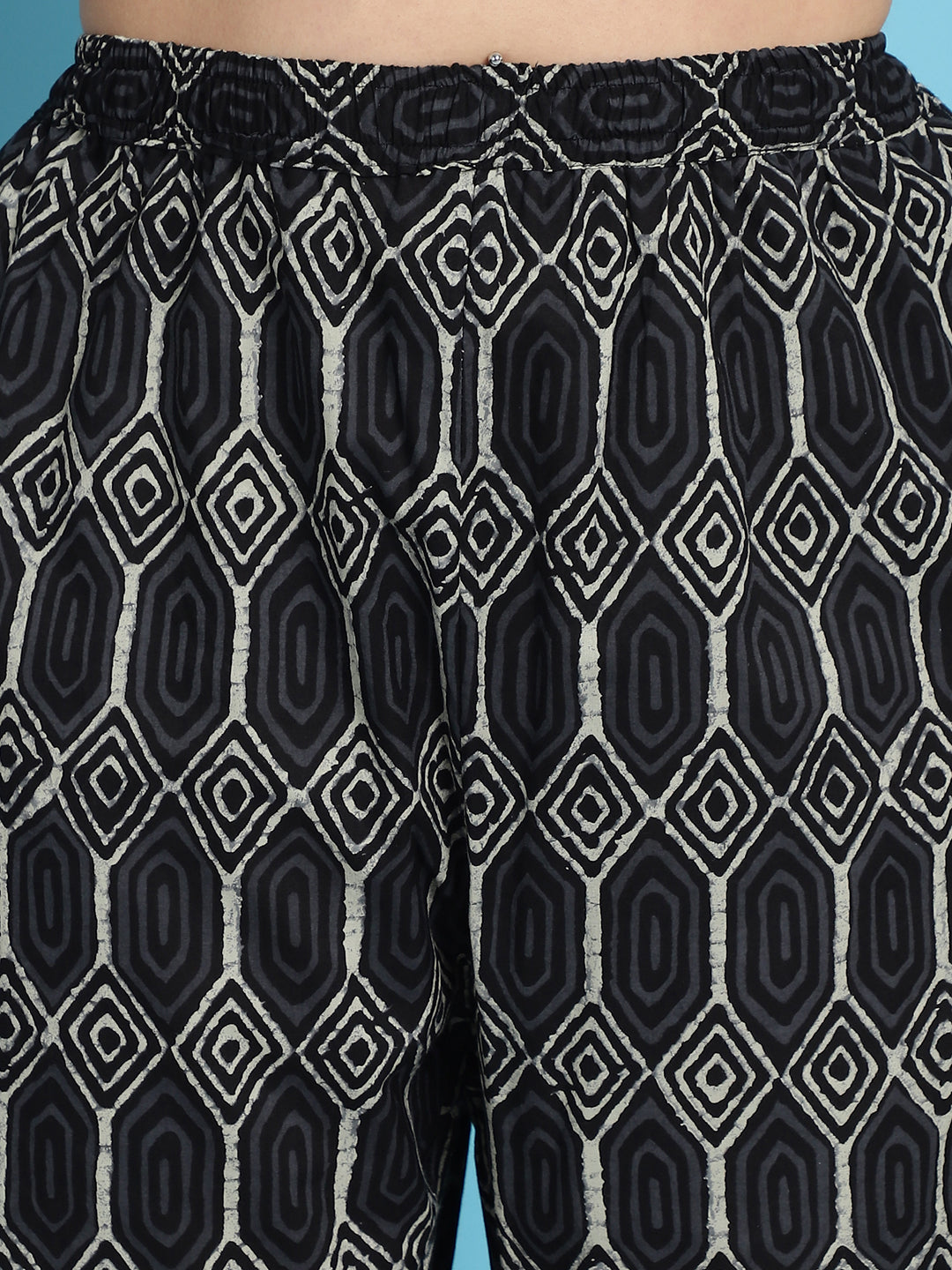 Plus Size Black Paisley Print Cotton  Short Kurta With Pant Set
