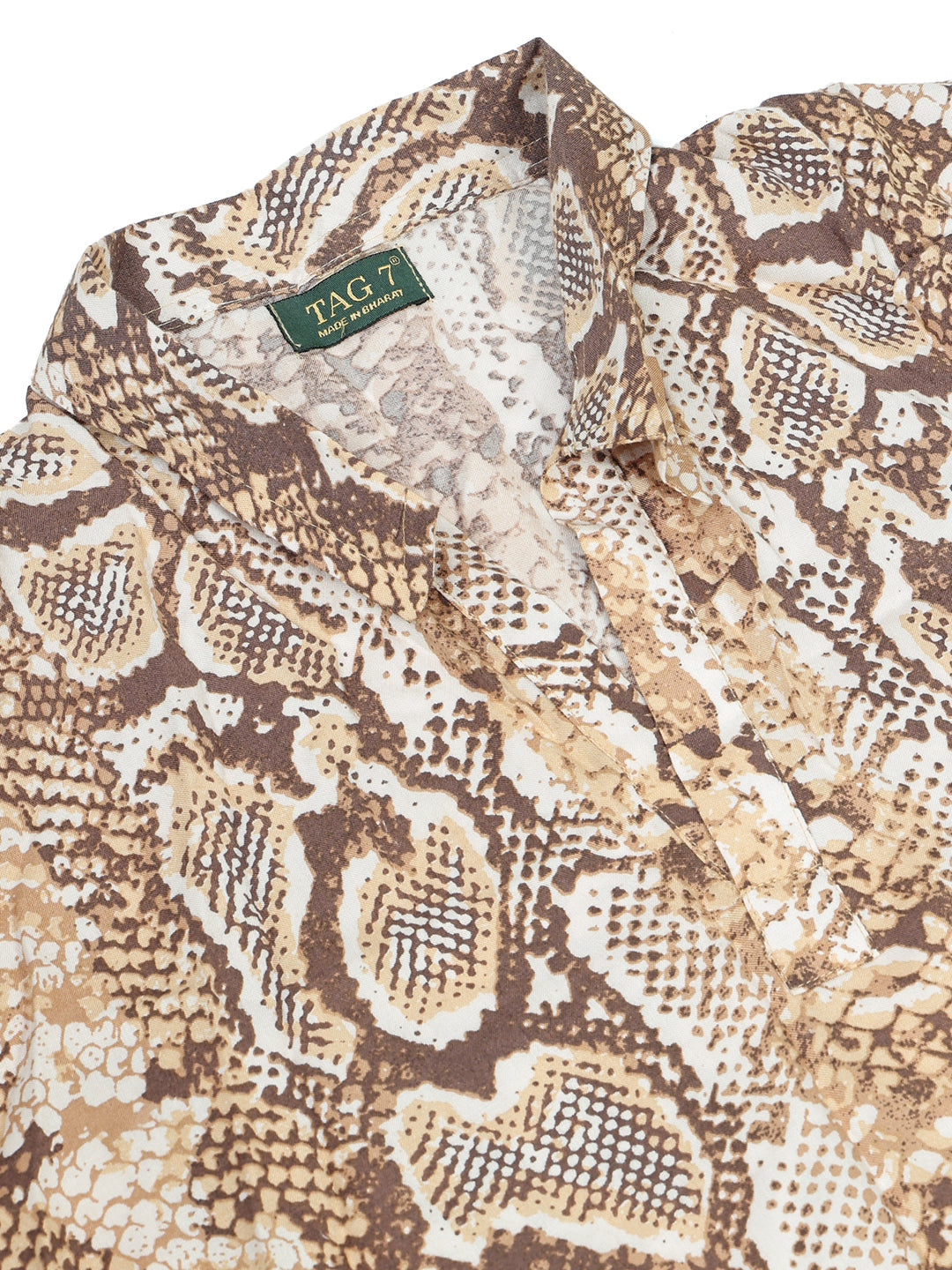 Beige Printed Top And Shorts Set