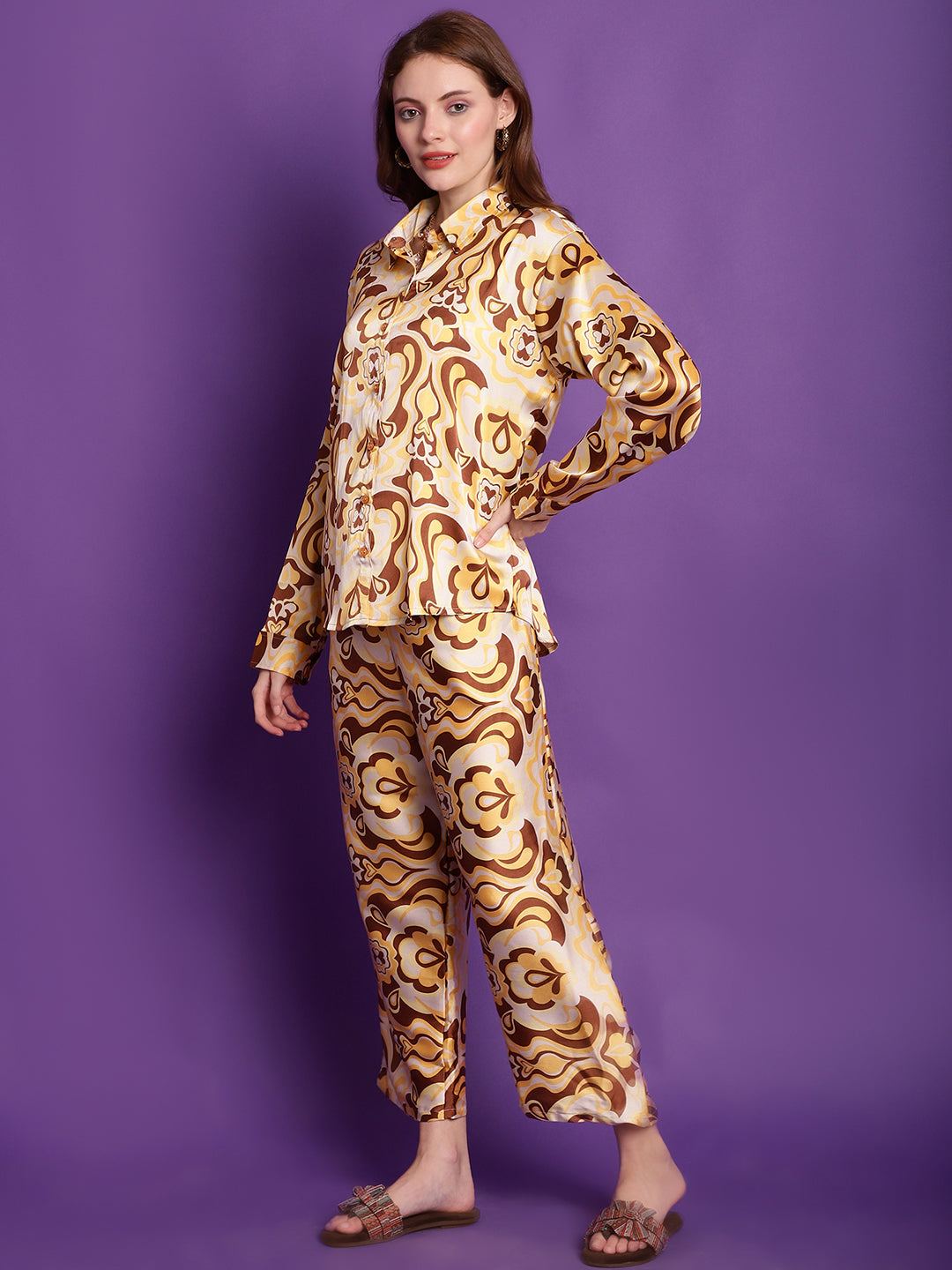 Yellow Swirl Satin Co-Ord Set