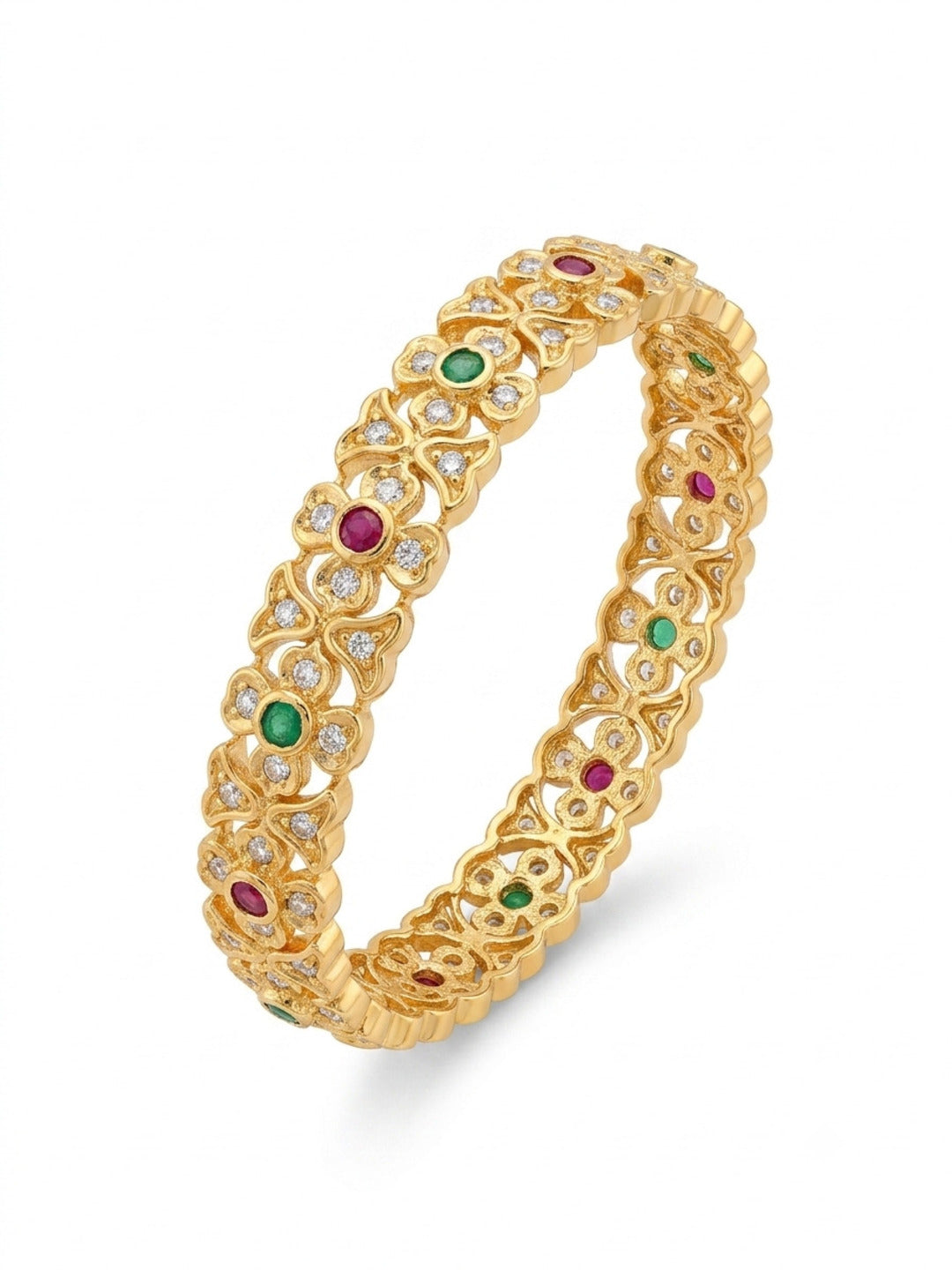Madhubala Gold-Plated AD & Cubic Zirconia Stone-Studded Premium Bangles- Set of 3