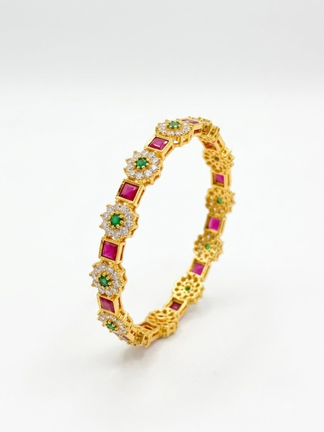 Nazrana Gold-Plated AD & Cubic Zirconia Stone-Studded Premium Bangles- Set of 4