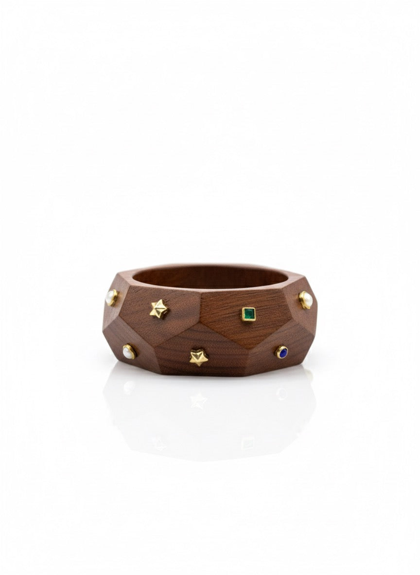 Locked In Wooden & Brass Bangles-Set of 3