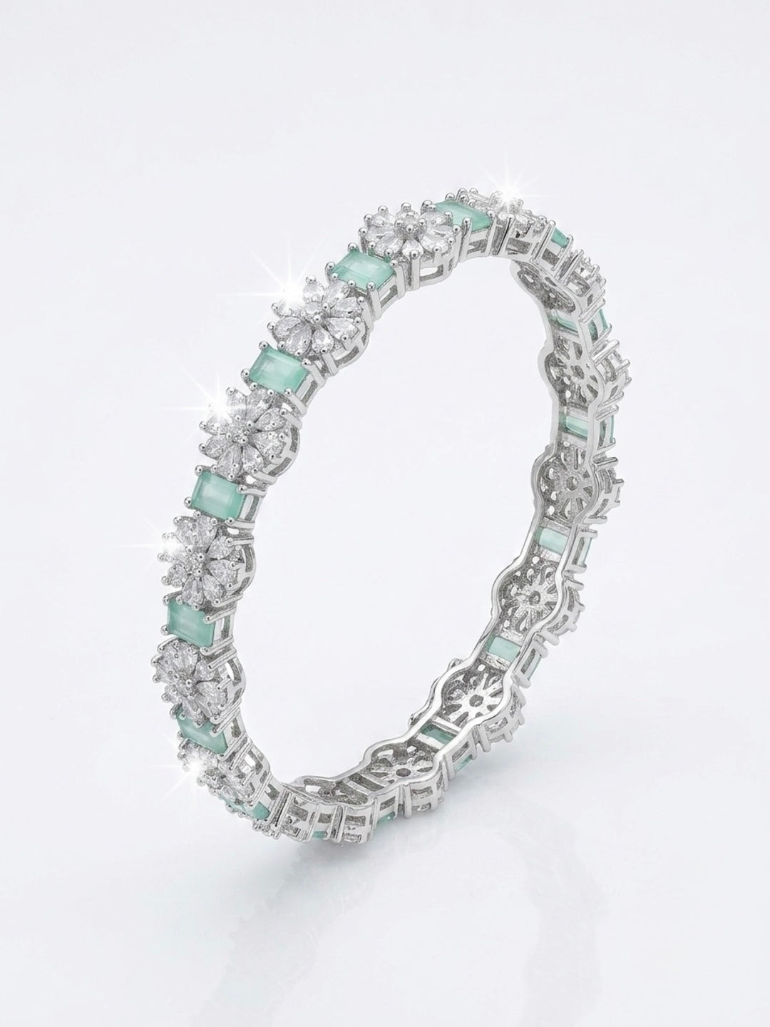 Stardust Diamond Silver-Plated AD & Cubic Zirconia Stone-Studded Premium Bangles- Set of 4