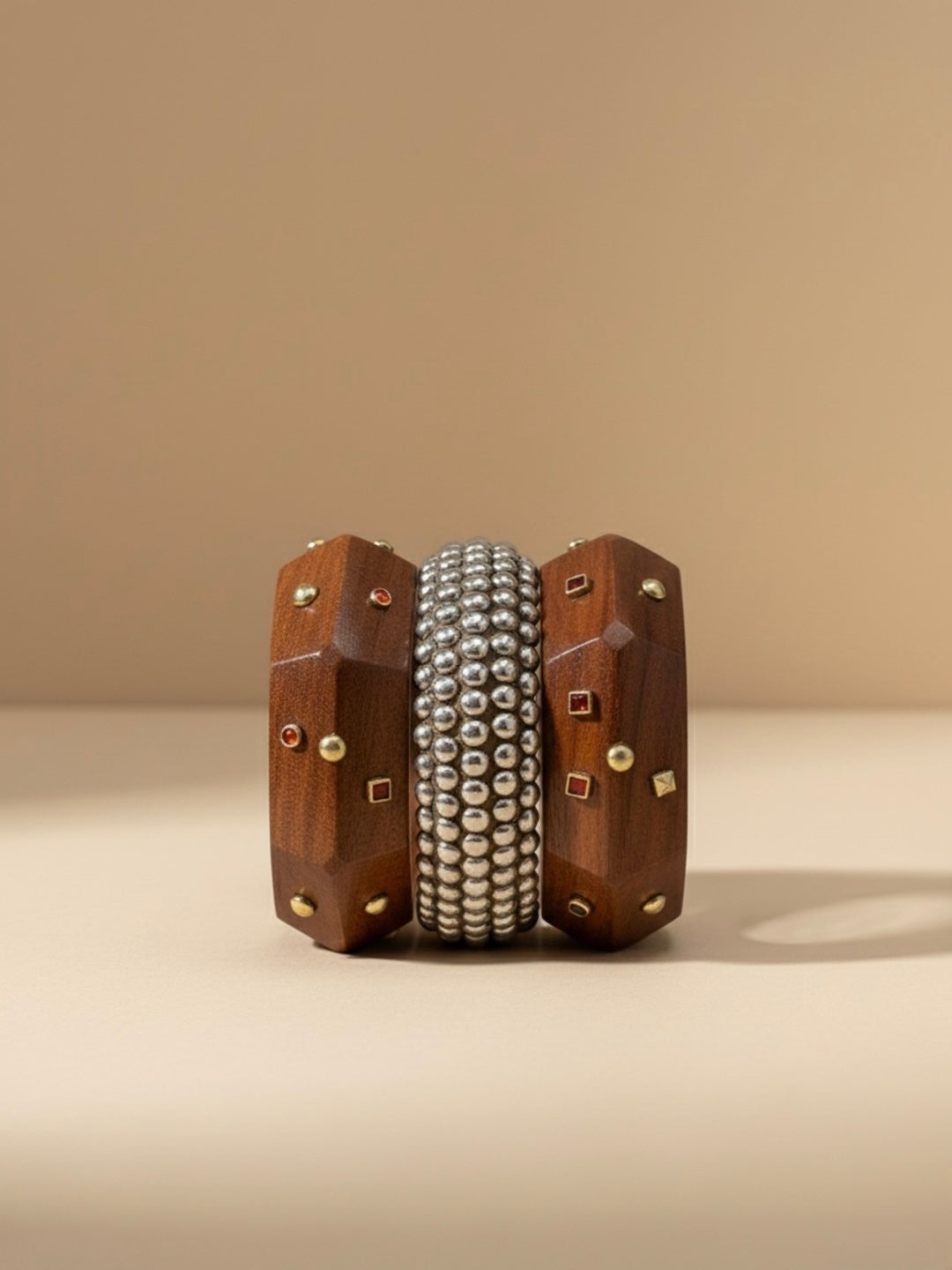Locked In Wooden & Brass Bangles-Set of 3