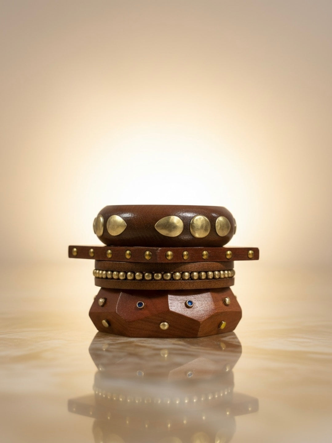 Soft Girl Era Wooden & Brass Bangles-Set of 4