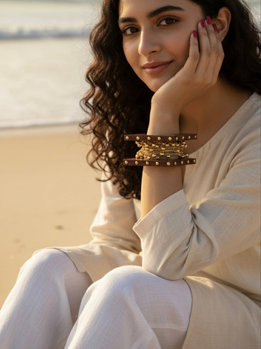Pick Me Resin, Wooden & Brass Bangles-Set of 5