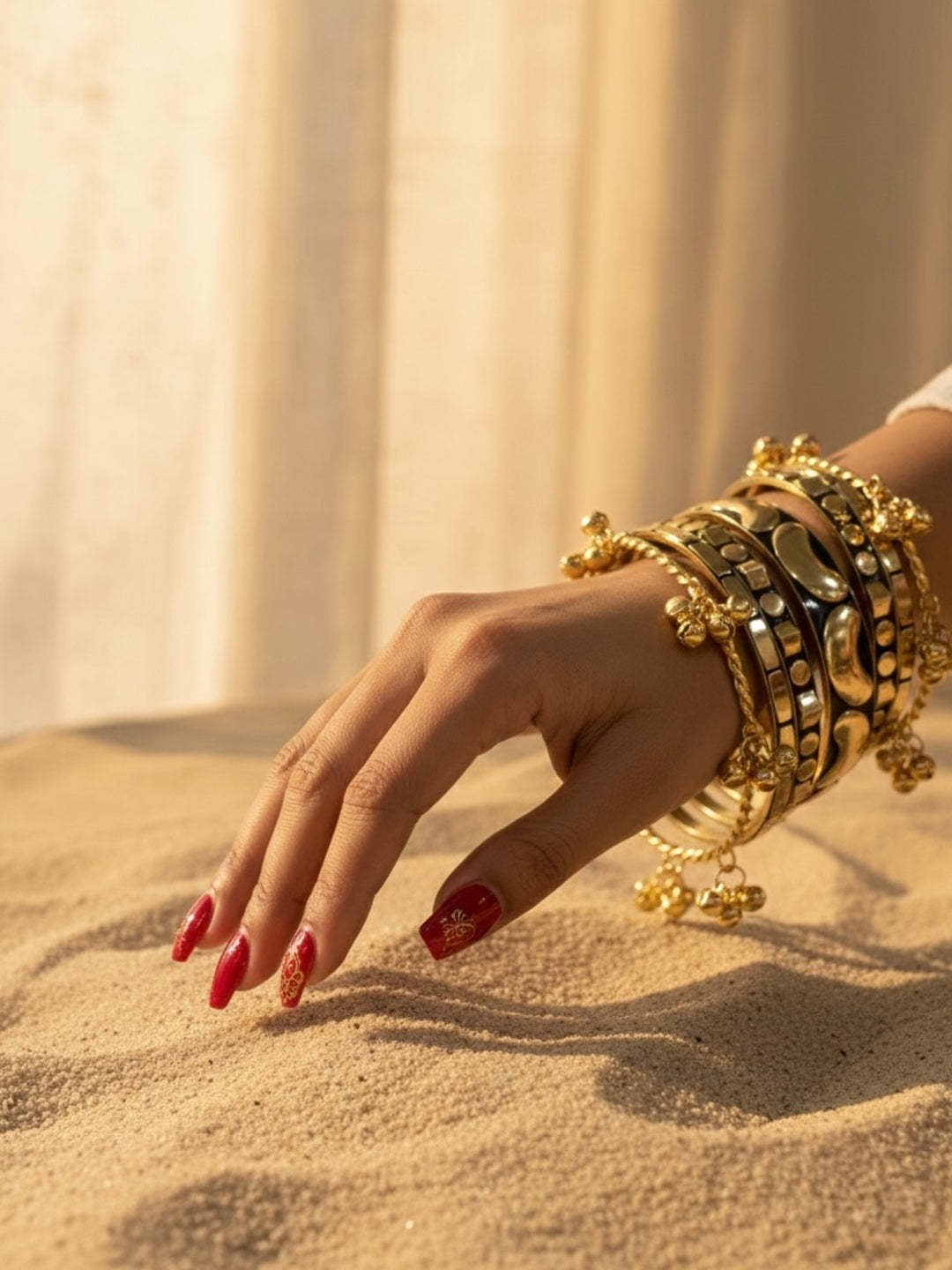 Side Eye Resin, Wooden & Brass Bangles-Set of 7