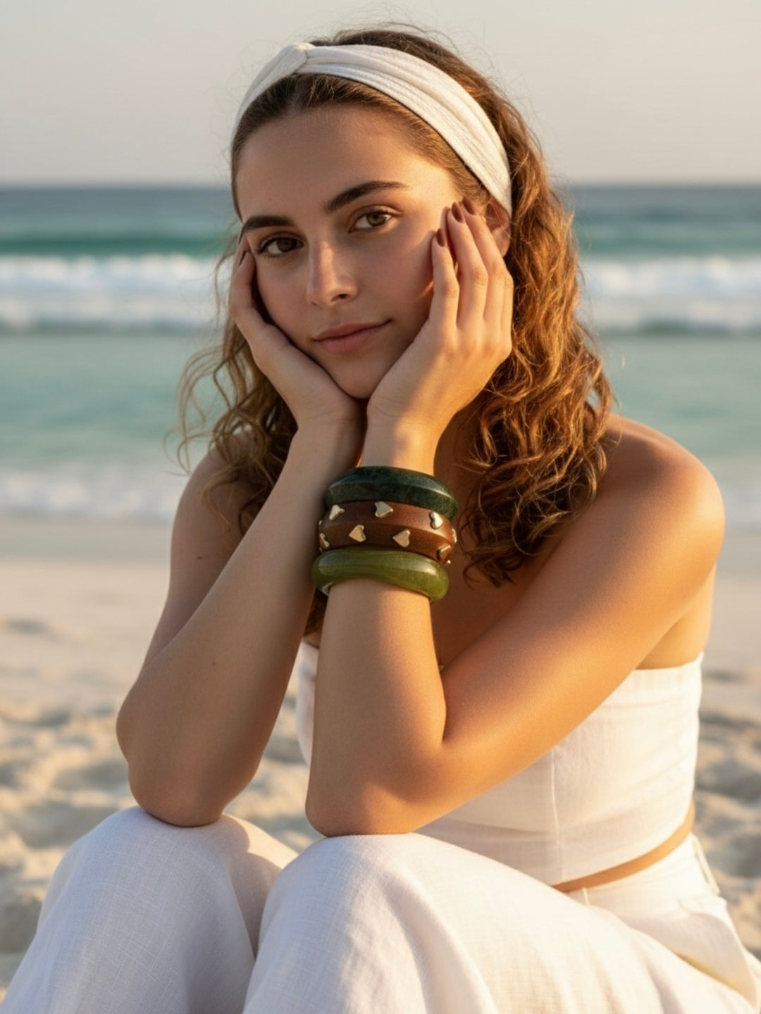 Afterglow Resin, Wooden & Brass Bangles-Set of 3