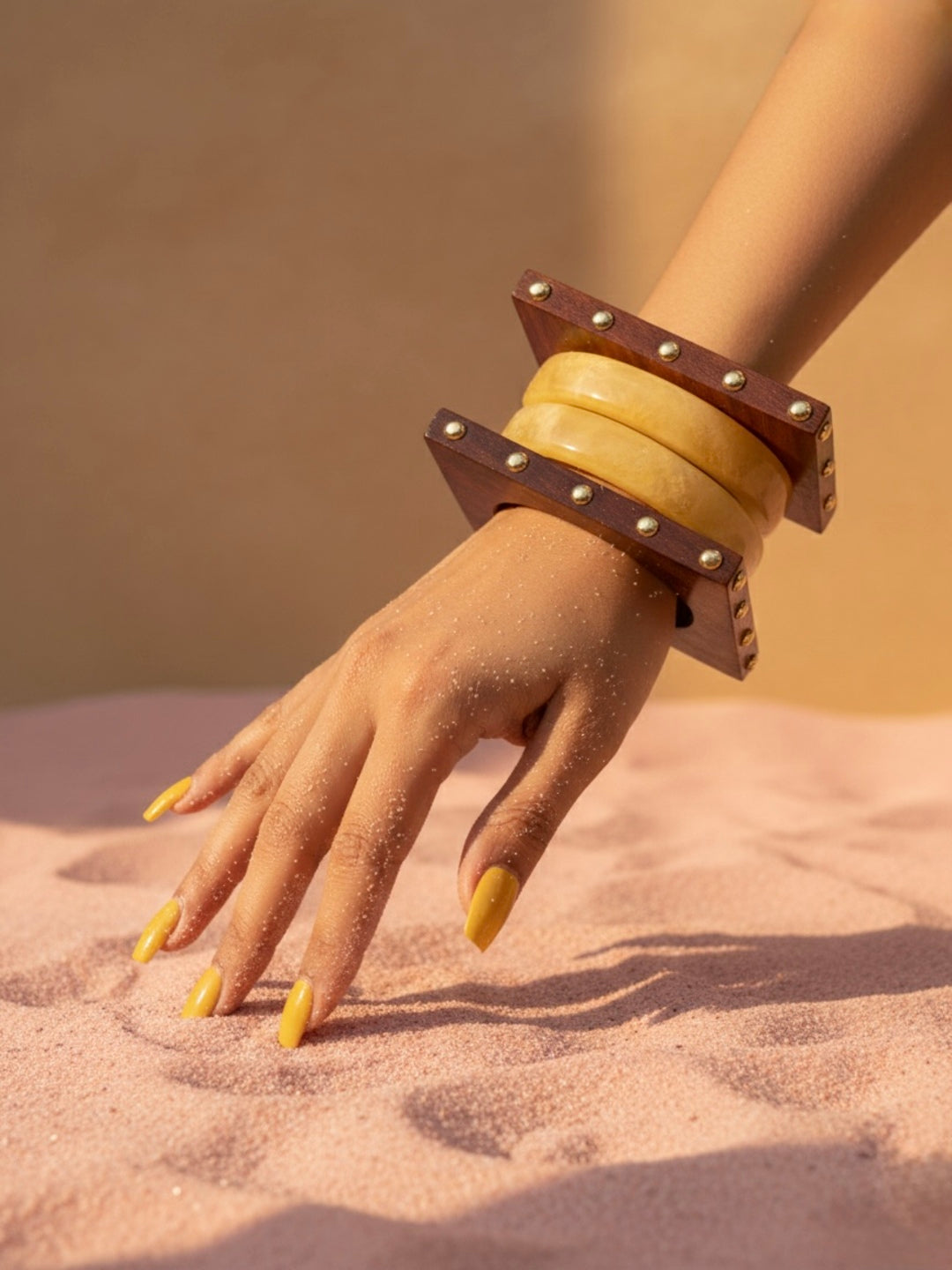 Sufna Banke Resin, Wooden & Brass Bangles-Set of 4