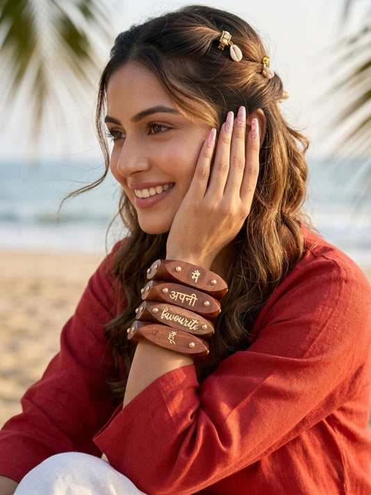 Favourite Wooden & Brass Bangles-Set of 4