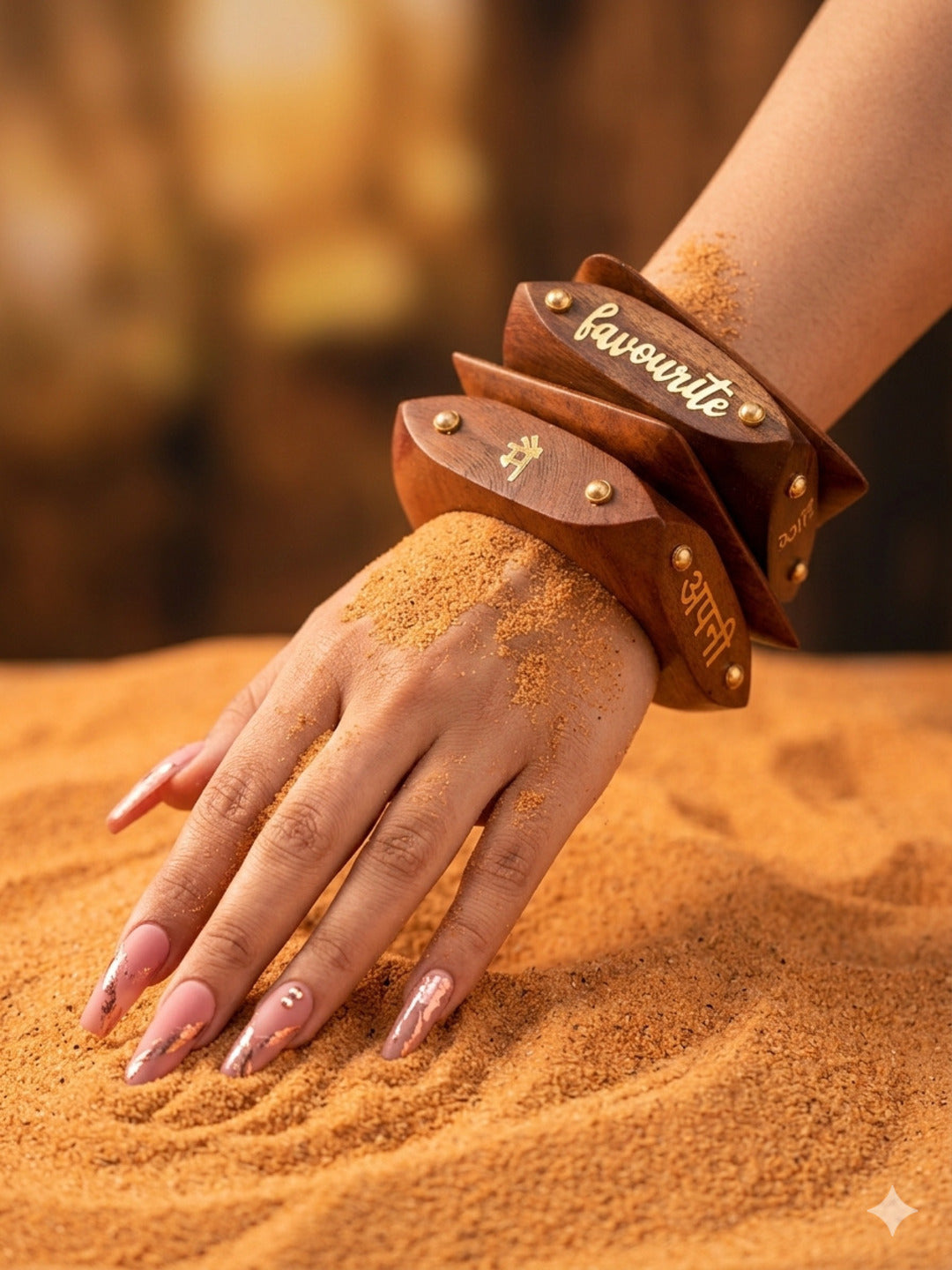 Love Language Wooden & Brass Bangles-Set of 4