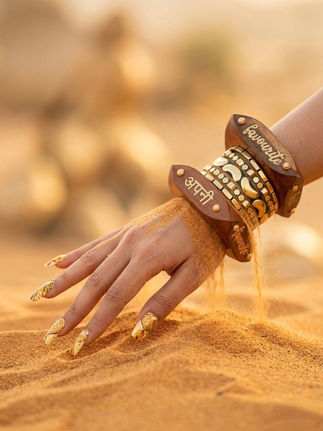 Premika Wooden & Brass Bangles-Set of 7