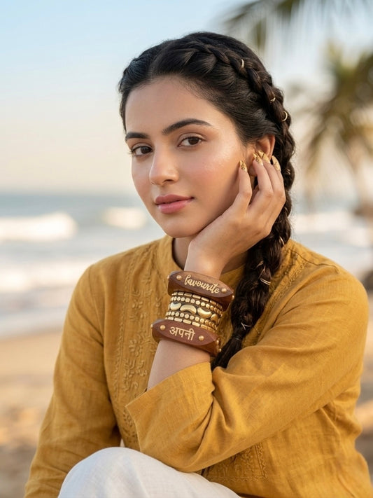 Premika Wooden & Brass Bangles-Set of 7