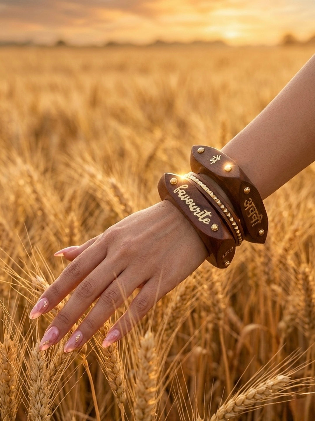 Vibe Teri Meri Wooden & Brass Bangles-Set of 3