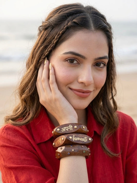 Tip Tip Barsa Wooden & Brass Bangles-Set of 3