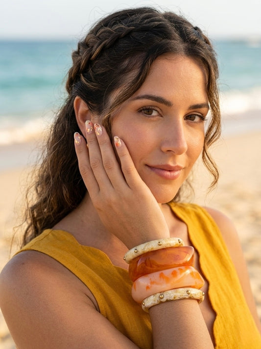Warm Tone Stack Resin Bangles-Set of 4