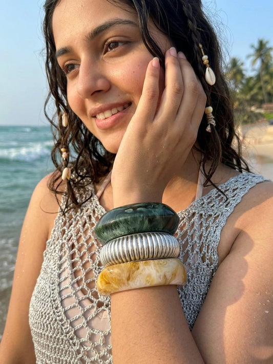 Shellie Resin & Brass Bangles-Set of 3