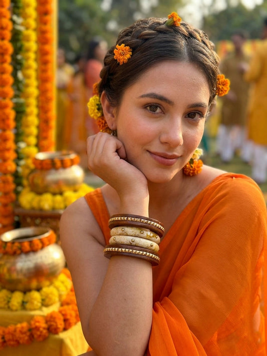 Haldi Resin & Wooden Bangles-Set of 4