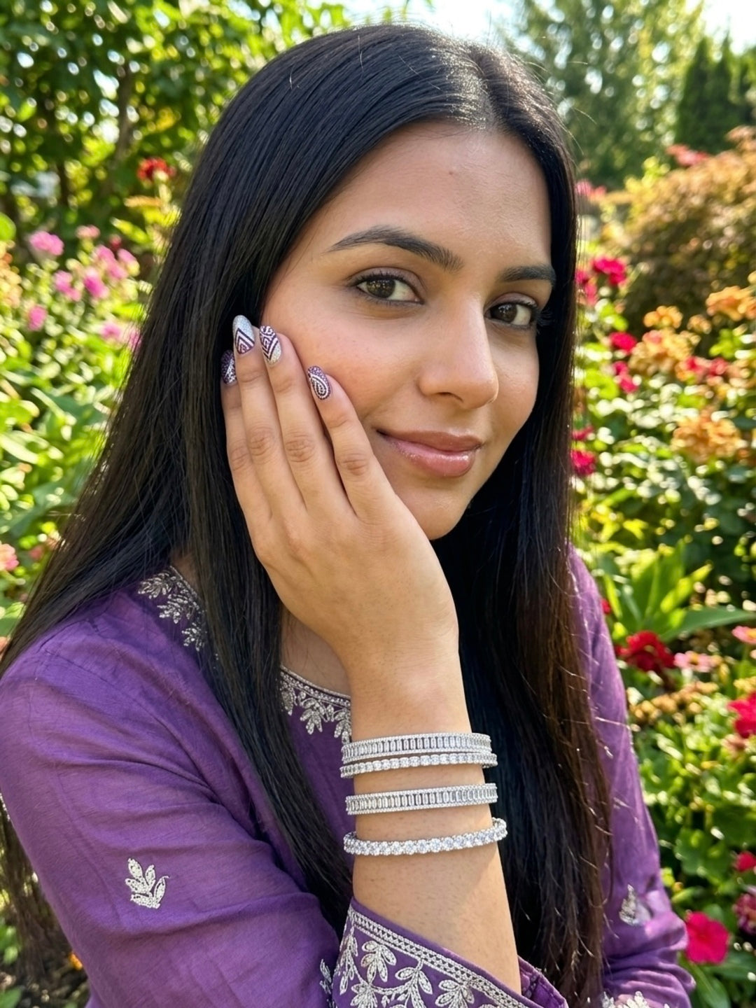 Farah Silver-Plated AD & Cubic Zirconia Stone-Studded Premium Bangles- Set of 4