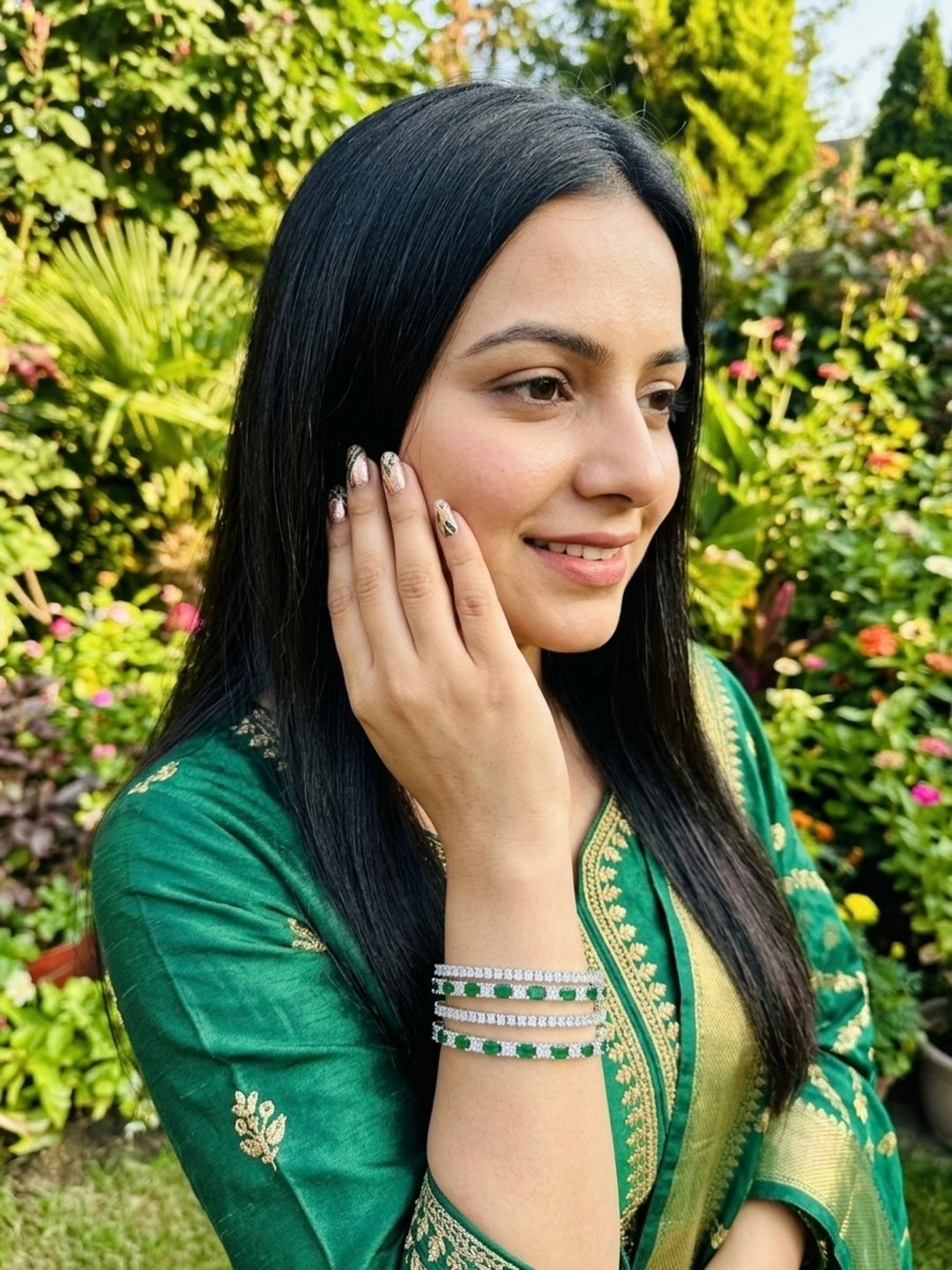 Gehna Silver-Plated AD & Cubic Zirconia Stone-Studded Premium Bangles- Set of 4