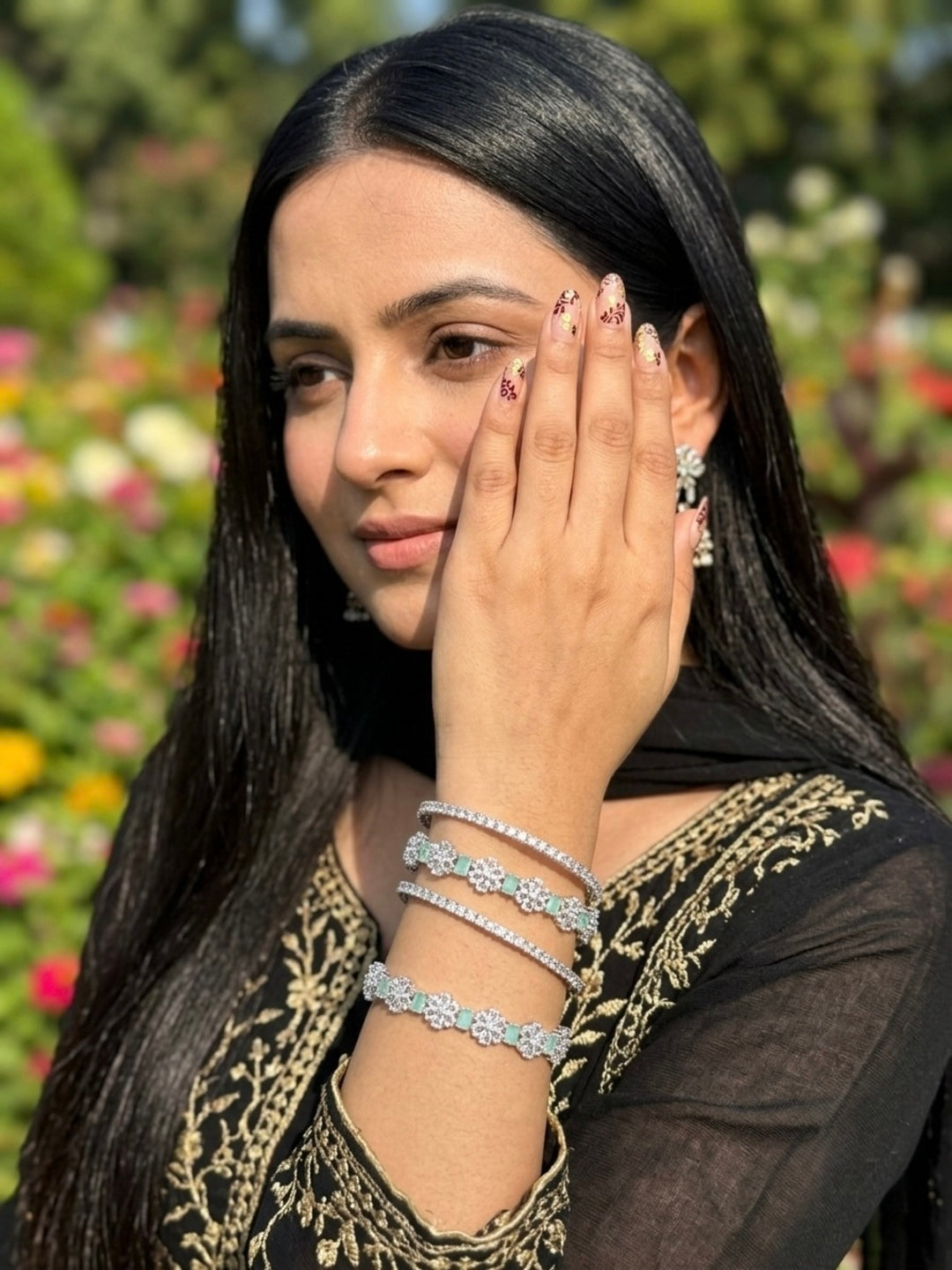Rahira Silver-Plated AD & Cubic Zirconia Stone-Studded Premium Bangles- Set of 4