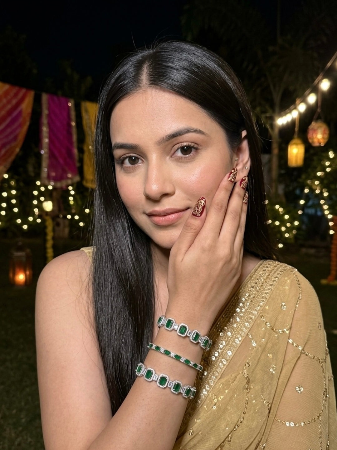 Nehaa Bangle Set Silver-Plated AD & Cubic Zirconia Stone-Studded Premium Bangles- Set of 3