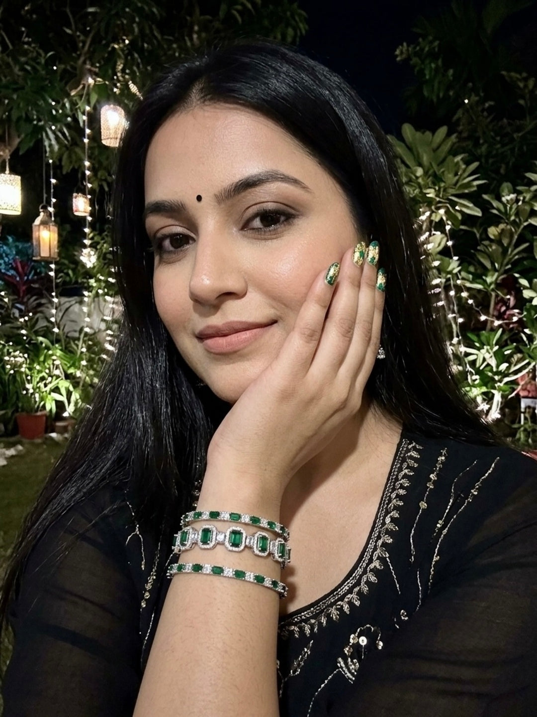 Amulya Silver-Plated AD & Cubic Zirconia Stone-Studded Premium Bangles- Set of 3