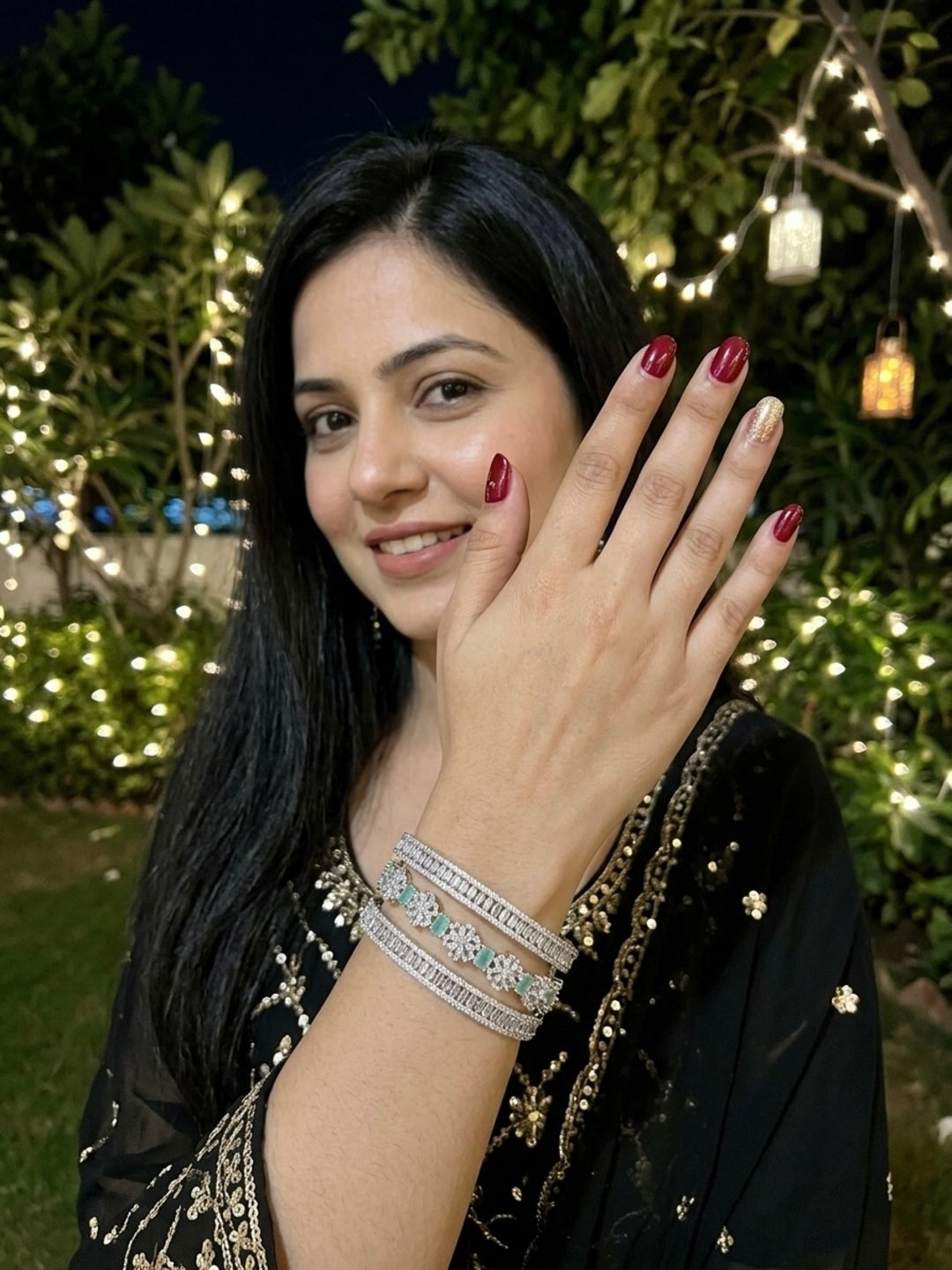 Adina Silver-Plated AD & Cubic Zirconia Stone-Studded Premium Bangles- Set of 3