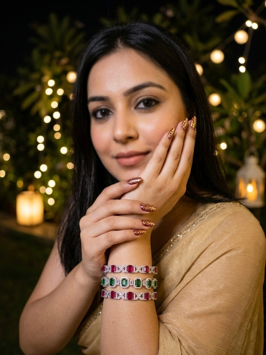 Bijli Silver-Plated AD & Cubic Zirconia Stone-Studded Premium Bangles- Set of 3