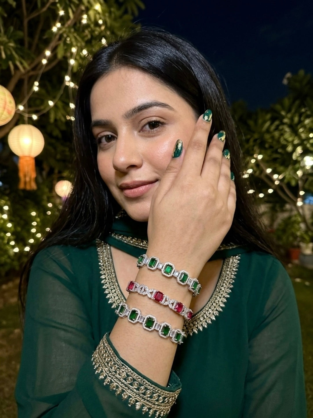 Patakha Sparklers Silver-Plated AD & Cubic Zirconia Stone-Studded Premium Bangles- Set of 3