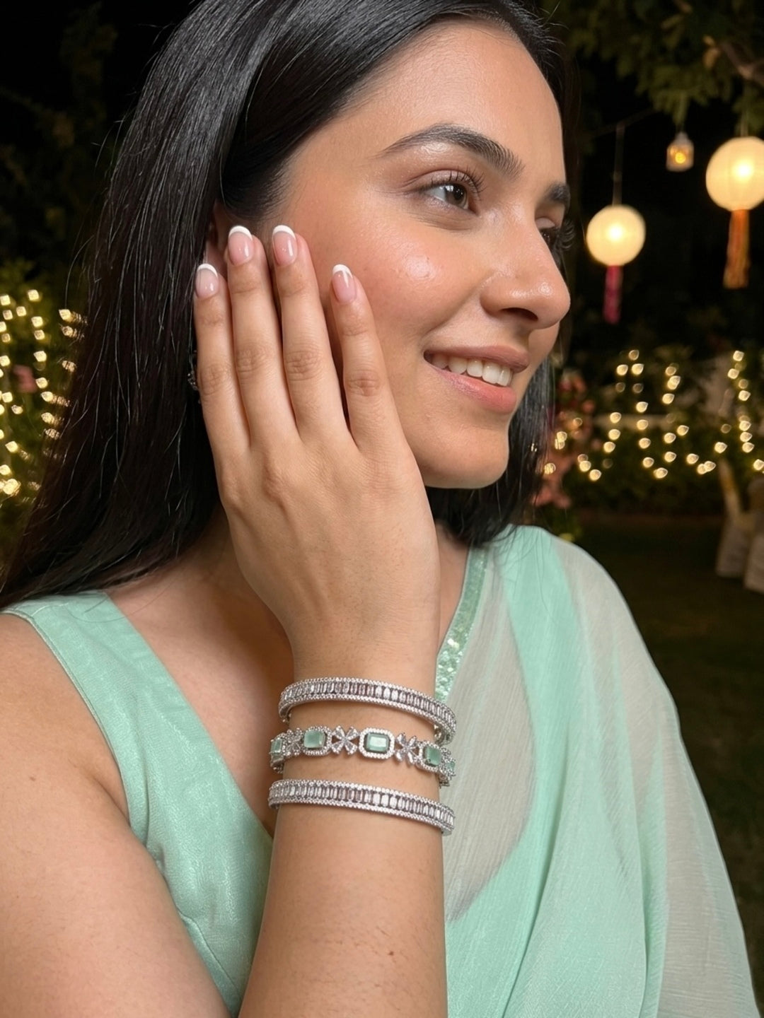Minnie Silver-Plated AD & Cubic Zirconia Stone-Studded Premium Bangles- Set of 3