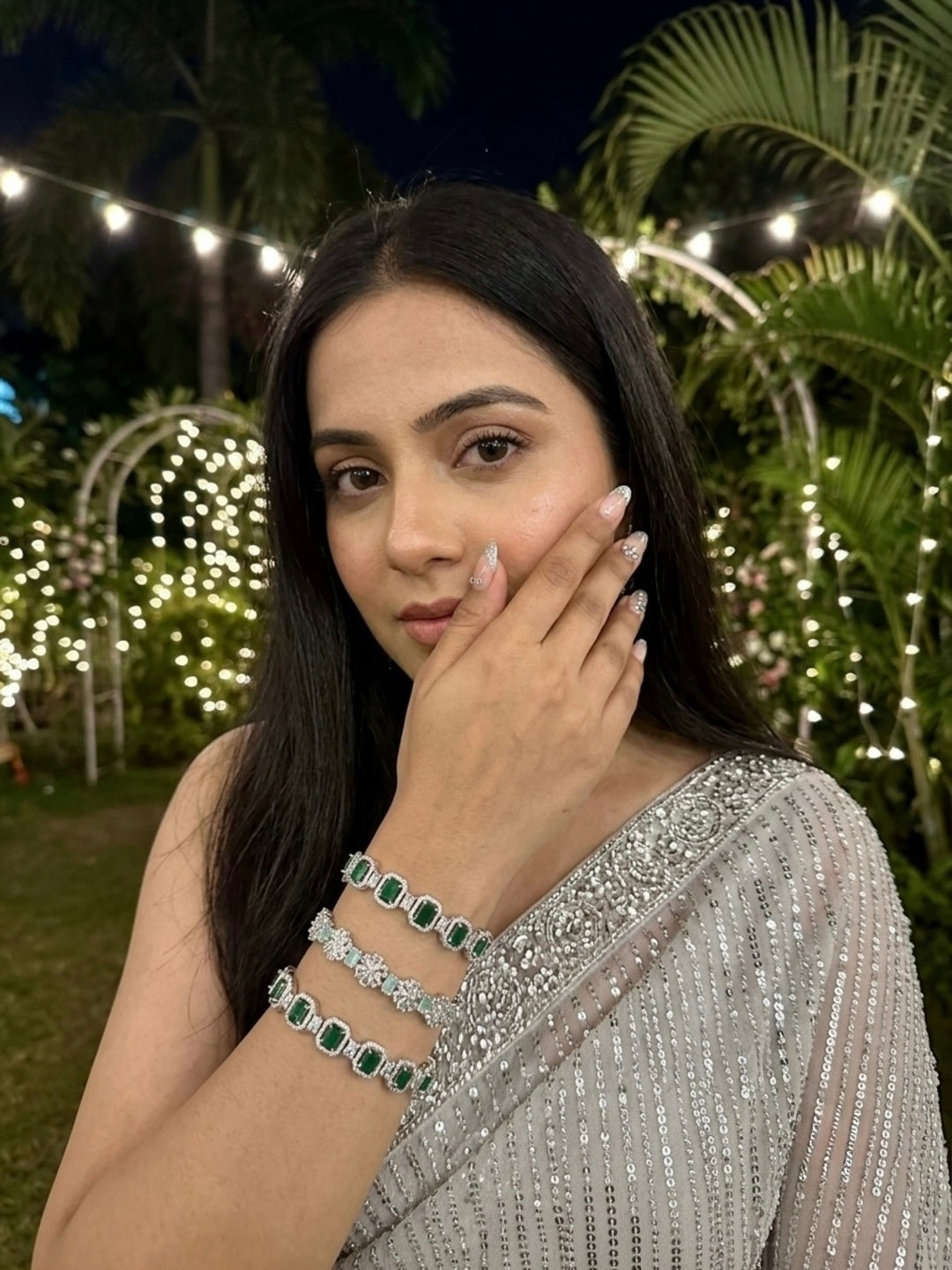 Nakhra Nova Silver-Plated AD & Cubic Zirconia Stone-Studded Premium Bangles- Set of 3