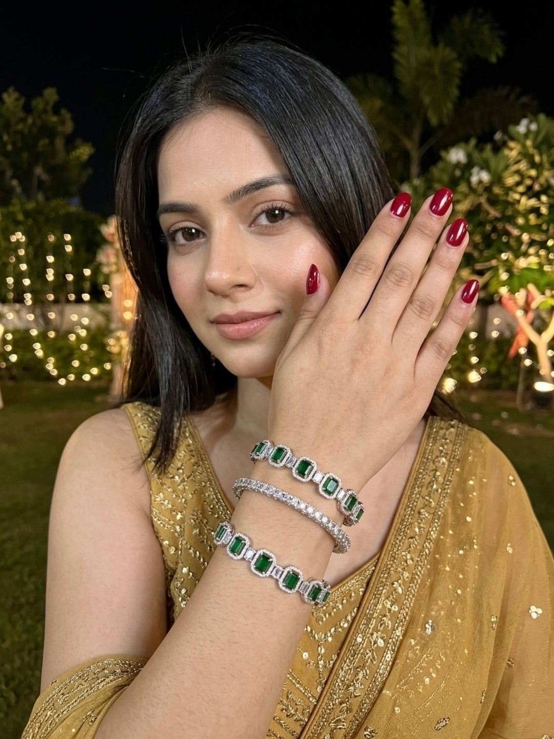 Dhamaka Silver-Plated AD & Cubic Zirconia Stone-Studded Premium Bangles- Set of 3