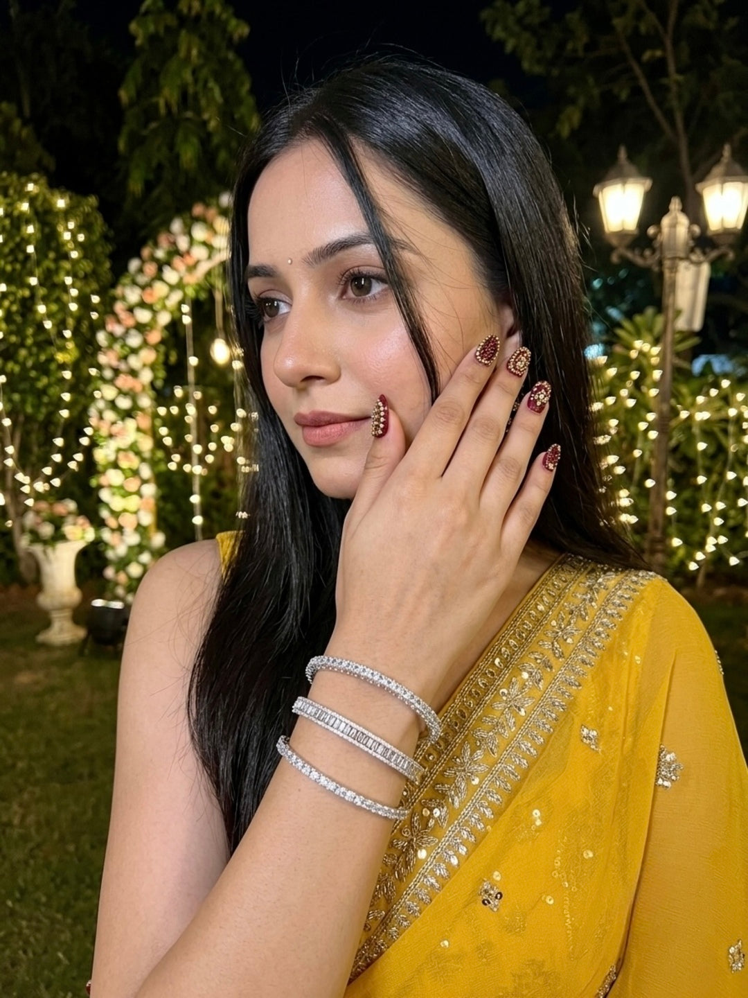 Desi Dazzle Silver-Plated AD & Cubic Zirconia Stone-Studded Premium Bangles- Set of 3